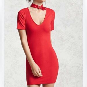 NEW Forever 21 Red Ribbed V Neck Bodycon Dress